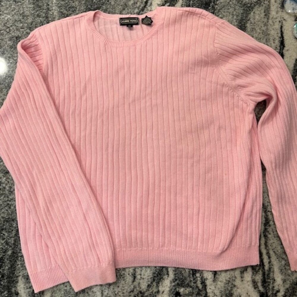 Jeanne Pierre Sweater Womens XL Pink Good 100% Cotton Ribbed‎ Crew Neck Pullover